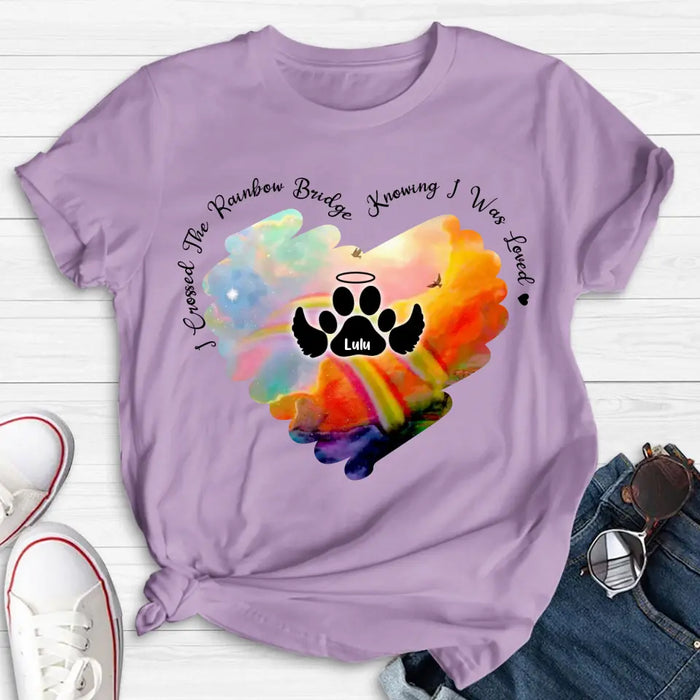 Custom Personalized Rainbow Dog Shirt/Hoodie - Memorial Gift Idea For Dog Lovers - I Crossed The Rainbow Bridge Knowing I Was Loved