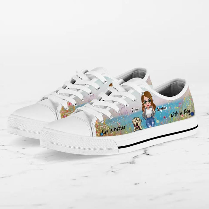 Custom Personalized Dog Mom Canvas Sneakers - Up to 4 Dogs - Gift Idea For Dog Lovers - Life Is Better With A Dog