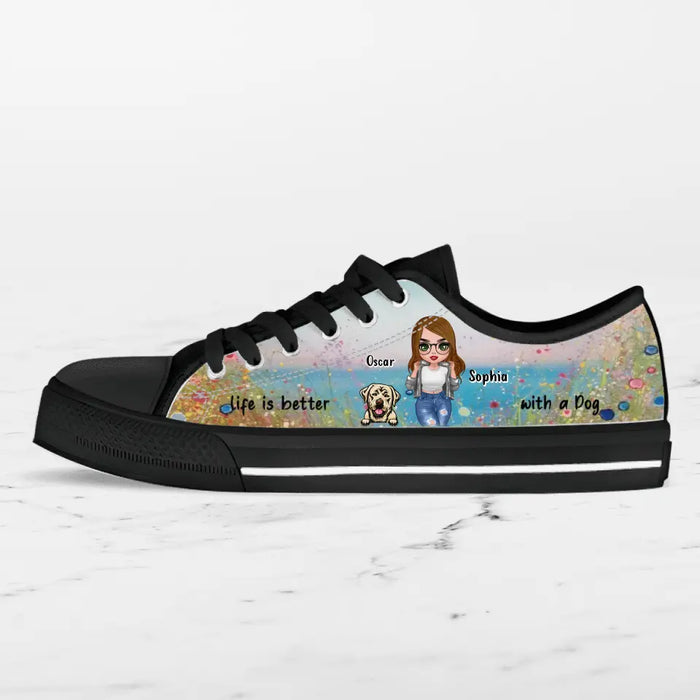 Custom Personalized Dog Mom Canvas Sneakers - Up to 4 Dogs - Gift Idea For Dog Lovers - Life Is Better With A Dog