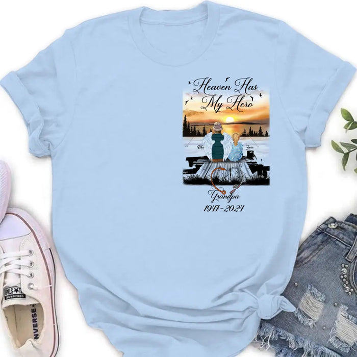 Custom Personalized Memorial Fishing Grandpa Shirt/ Hoodie - Memorial Gift Idea For Dad/ Grandpa/ Father's Day - Heaven Has My Hero