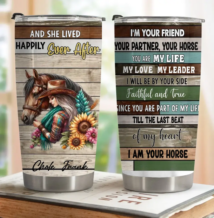 Custom Personalized Horse Girl Tumbler - Gift Idea For Horse Lover/Friends - And She Lived Happily Ever After