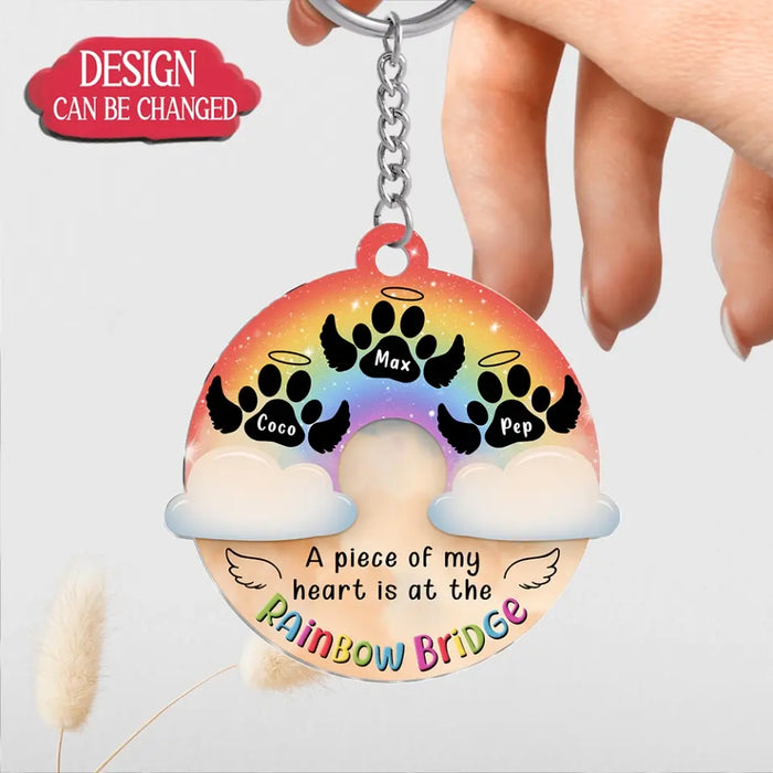 Custom Personalized Memorial Pet Acrylic Keychain - Upto 4 Pets - Memorial Gift Idea For Pet Lover - A Piece Of My Heart Is At The Rainbow Bridge