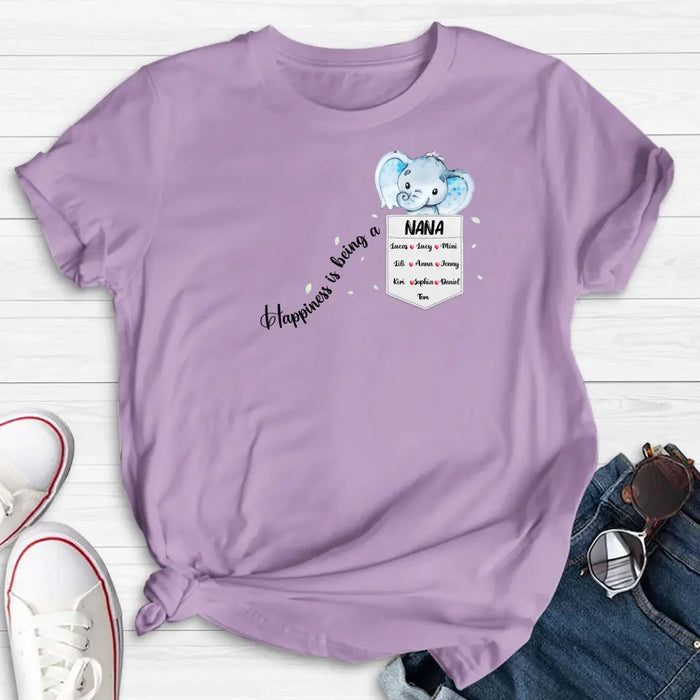 Custom Personalized Nana Elephant Shirt/ Hoodie - Mother's Day Gift Idea For Grandma/ Mom - Upto 10 Kids - Happiness Is Being A Nana