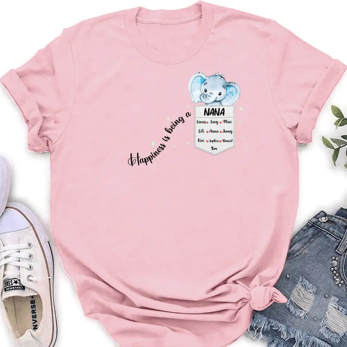 Custom Personalized Nana Elephant Shirt/ Hoodie - Mother's Day Gift Idea For Grandma/ Mom - Upto 10 Kids - Happiness Is Being A Nana