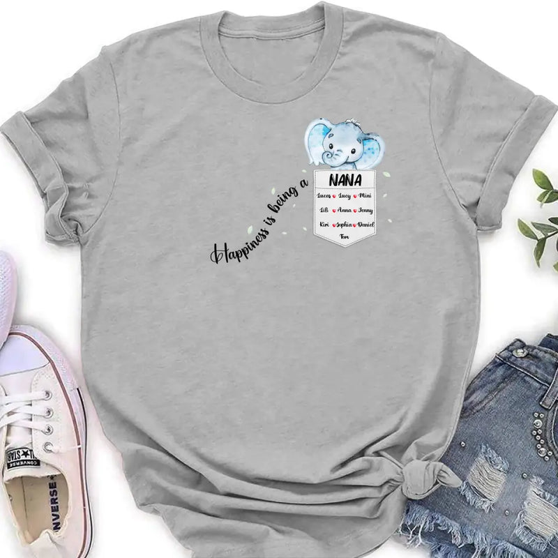 Personalized Nana Elephant Shirt/Hoodie - Mother's Day Gift Idea For Grandma/Mom - Up to 10 Kids - Happiness Is Being A Nana