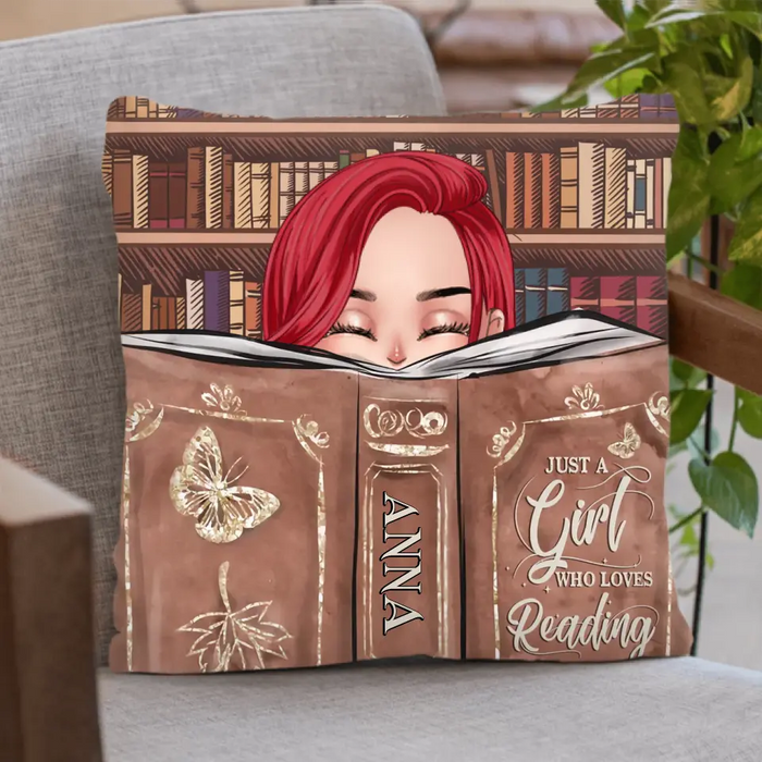 Personalized Reading Girl Pillow Cover - Gift Idea For Book Lover - Just A Girl Who Loves Reading