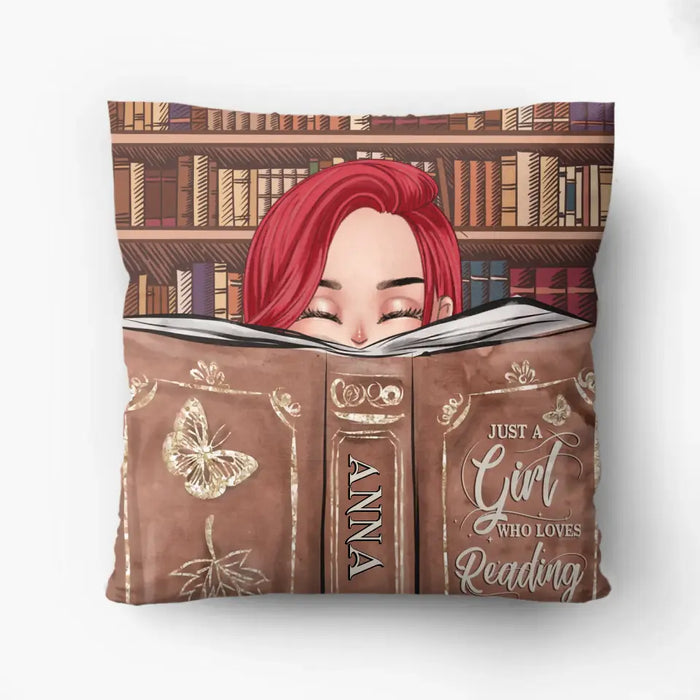 Custom Personalized Reading Girl Pillow Cover - Gift Idea For Book Lover - Just A Girl Who Loves Reading