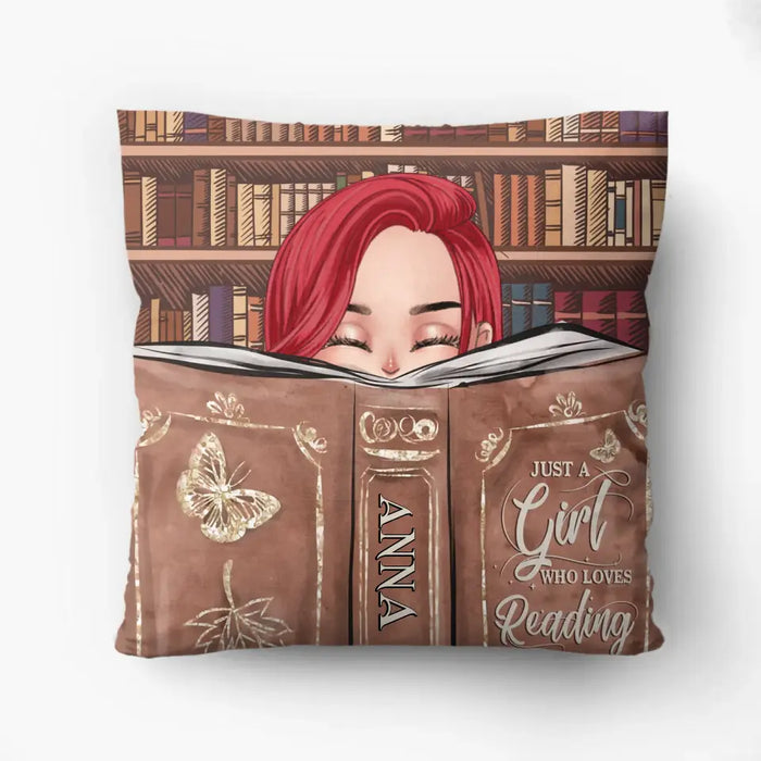 Personalized Reading Girl Pillow Cover - Gift Idea For Book Lover - Just A Girl Who Loves Reading