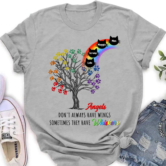 Custom Personalized Cat Rainbow Bridge Memorial Shirt/ Hoodie - Memorial Gift Idea For Cat Lover - Upto 4 Cats - Angels Don't Always Have Wings Sometimes They Have Whiskers