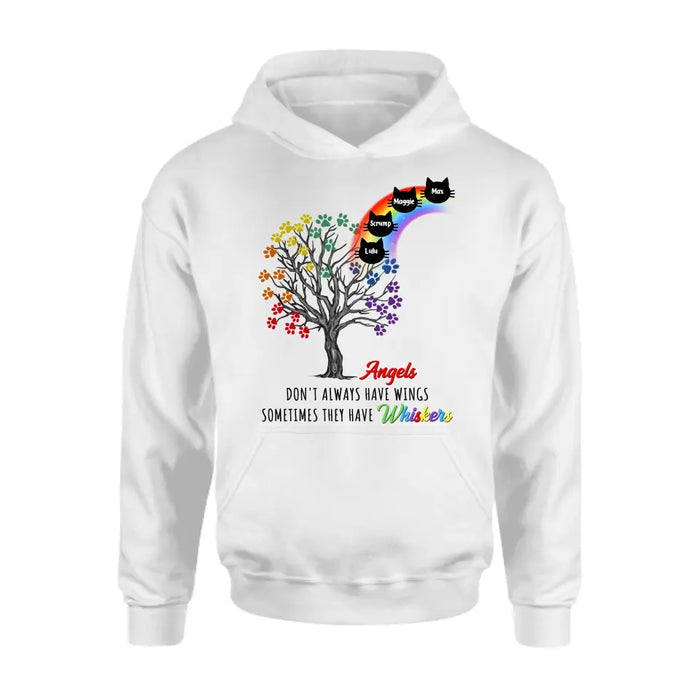 Custom Personalized Cat Rainbow Bridge Memorial Shirt/ Hoodie - Memorial Gift Idea For Cat Lover - Upto 4 Cats - Angels Don't Always Have Wings Sometimes They Have Whiskers