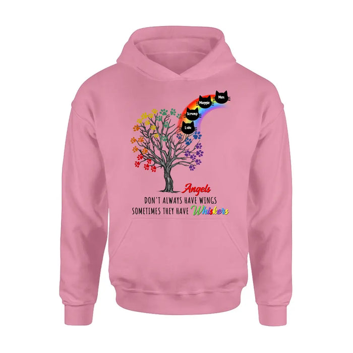 Custom Personalized Cat Rainbow Bridge Memorial Shirt/ Hoodie - Memorial Gift Idea For Cat Lover - Upto 4 Cats - Angels Don't Always Have Wings Sometimes They Have Whiskers