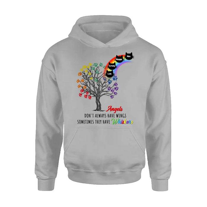 Custom Personalized Cat Rainbow Bridge Memorial Shirt/ Hoodie - Memorial Gift Idea For Cat Lover - Upto 4 Cats - Angels Don't Always Have Wings Sometimes They Have Whiskers