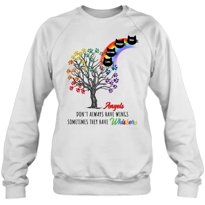 Custom Personalized Cat Rainbow Bridge Memorial Shirt/ Hoodie - Memorial Gift Idea For Cat Lover - Upto 4 Cats - Angels Don't Always Have Wings Sometimes They Have Whiskers