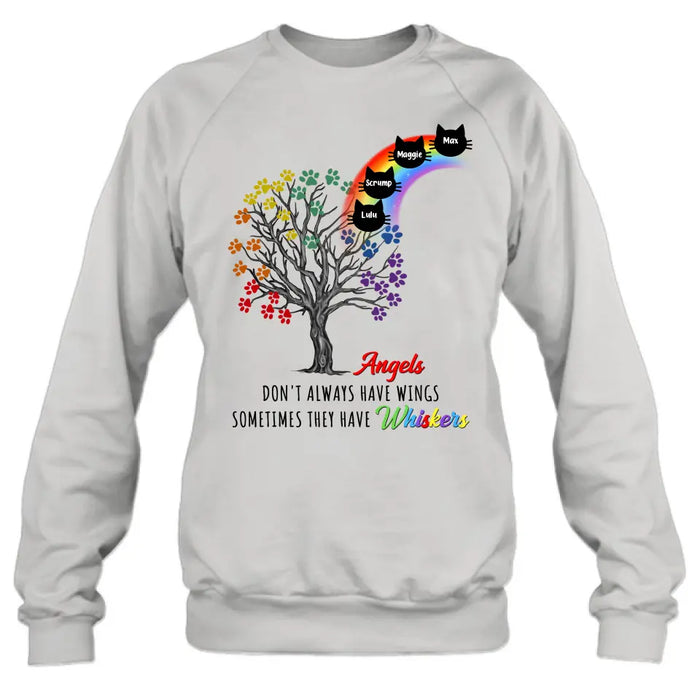 Custom Personalized Cat Rainbow Bridge Memorial Shirt/ Hoodie - Memorial Gift Idea For Cat Lover - Upto 4 Cats - Angels Don't Always Have Wings Sometimes They Have Whiskers