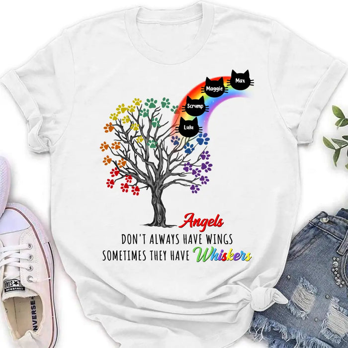 Custom Personalized Cat Rainbow Bridge Memorial Shirt/ Hoodie - Memorial Gift Idea For Cat Lover - Upto 4 Cats - Angels Don't Always Have Wings Sometimes They Have Whiskers