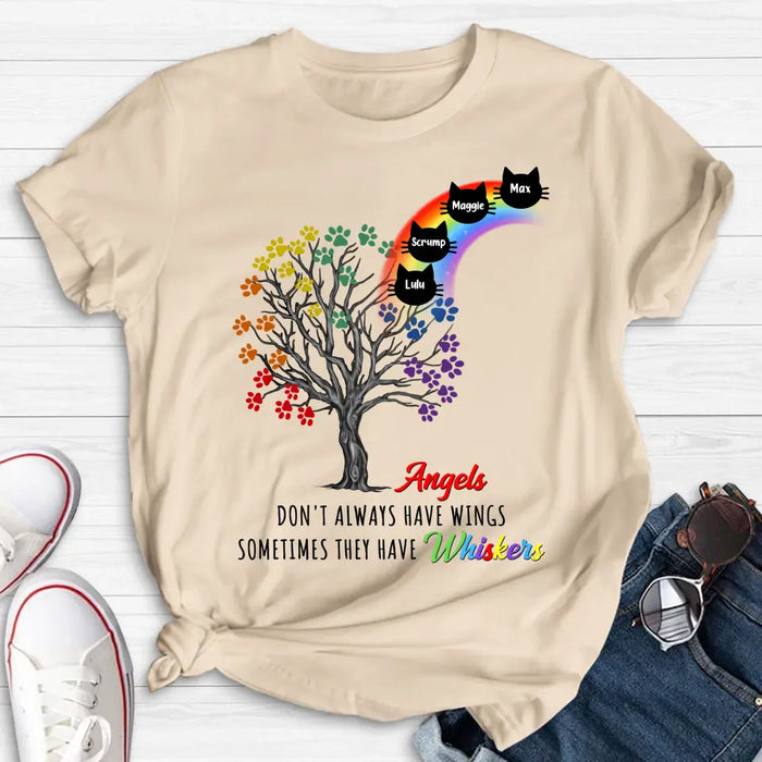 Custom Personalized Cat Rainbow Bridge Memorial Shirt/ Hoodie - Memorial Gift Idea For Cat Lover - Upto 4 Cats - Angels Don't Always Have Wings Sometimes They Have Whiskers