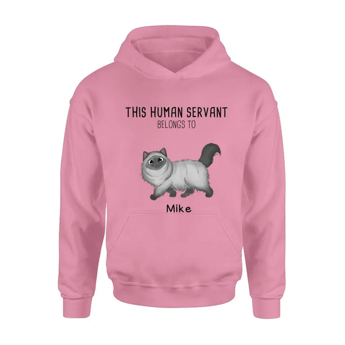 Custom Personalized Cats Mom/Dad T-shirt/ Hoodie - Gift Idea For Cat Lover/Mother's Day/Father's Day - Upto 7 Cats - This Human Servant Belongs To