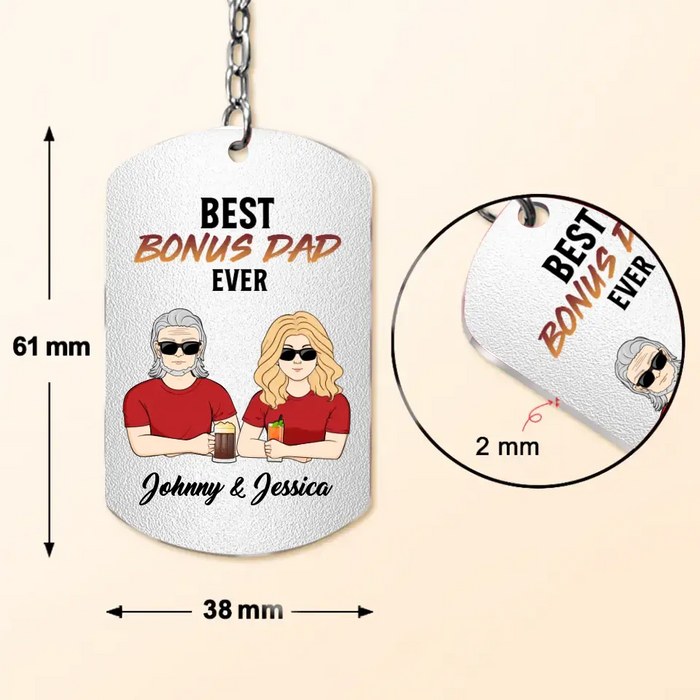 Custom Personalized Bonus Dad Aluminum Keychain - Gift Idea For Dad/Father's Day - Look At You Landing My Mom And Getting Me As A Bonus Love