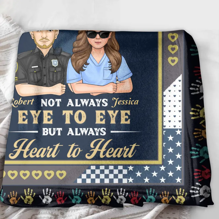 Custom Personalized Dad Quilt/Fleece Throw Blanket - Gift Idea For Father's Day - Grandpa And Daughter Not Always Eye To Eye But Always Heart To Heart