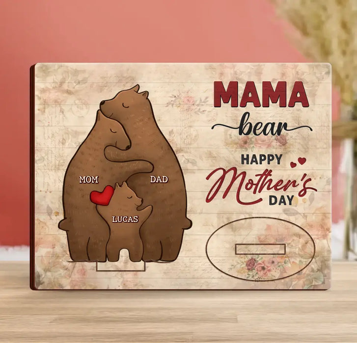 Custom Personalized Mama Bear Wooden Mother's Card - Upto 4 Kids - Mother's Day Gift Idea For Mom/ Wife - Happy Mother's Day