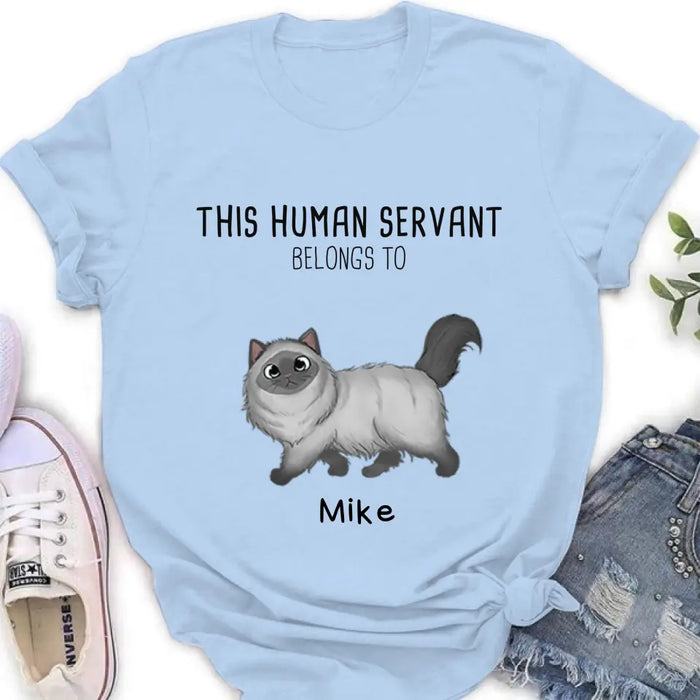 Custom Personalized Cats Mom/Dad T-shirt/ Hoodie - Gift Idea For Cat Lover/Mother's Day/Father's Day - Upto 7 Cats - This Human Servant Belongs To