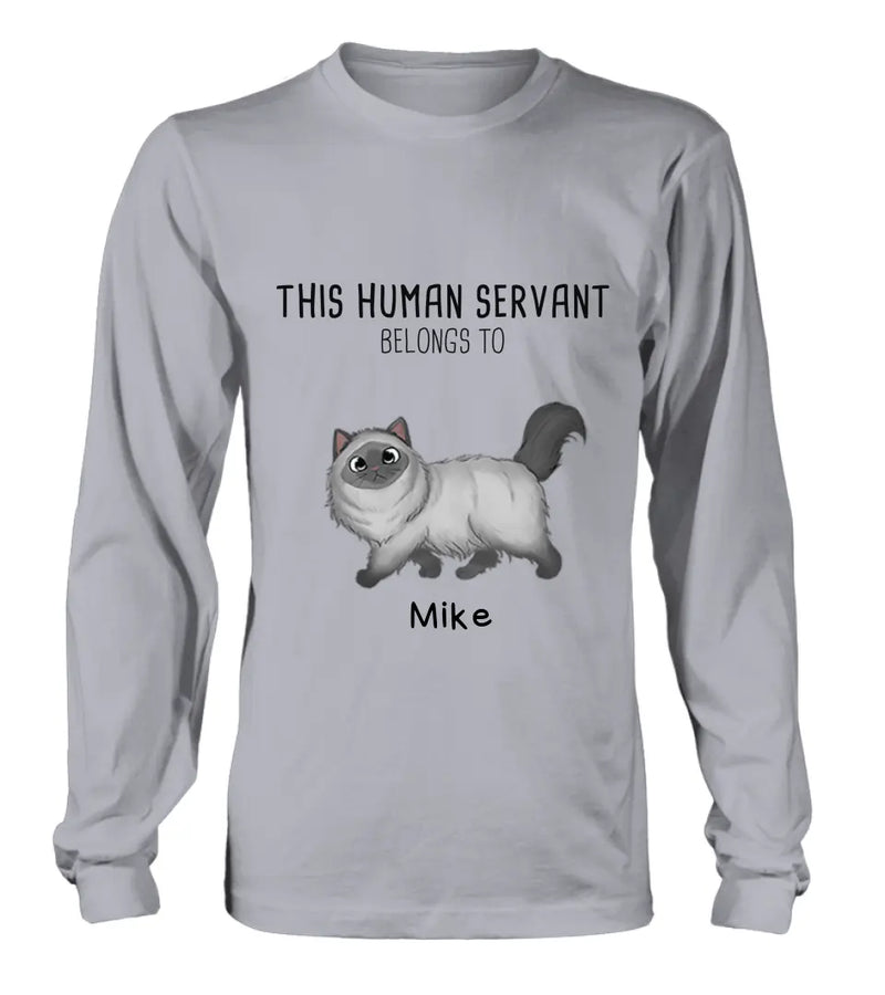 Personalized Cats Mom/Dad T-shirt/Hoodie - Gift Idea For Cat Lover/Mother's Day/Father's Day - Up to 7 Cats - This Human Servant Belongs To