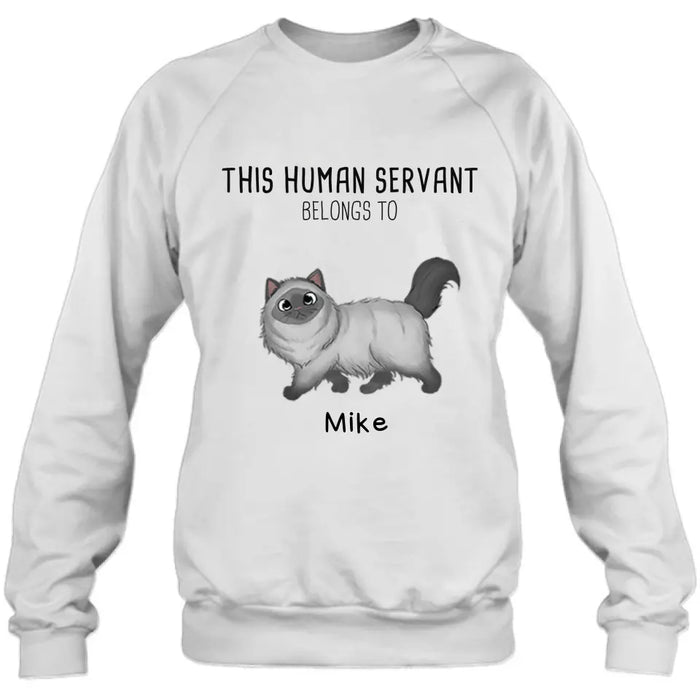 Custom Personalized Cats Mom/Dad T-shirt/ Hoodie - Gift Idea For Cat Lover/Mother's Day/Father's Day - Upto 7 Cats - This Human Servant Belongs To