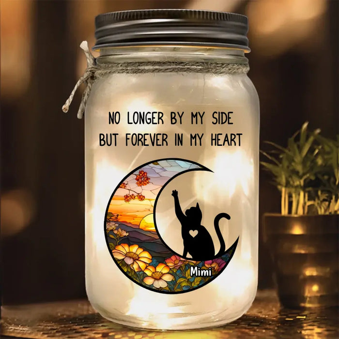 Custom Personalized Memorial Cat Mason Jar Light - Memorial Gift Idea for Cat Owners - No Longer By My Side But Forever In My Heart
