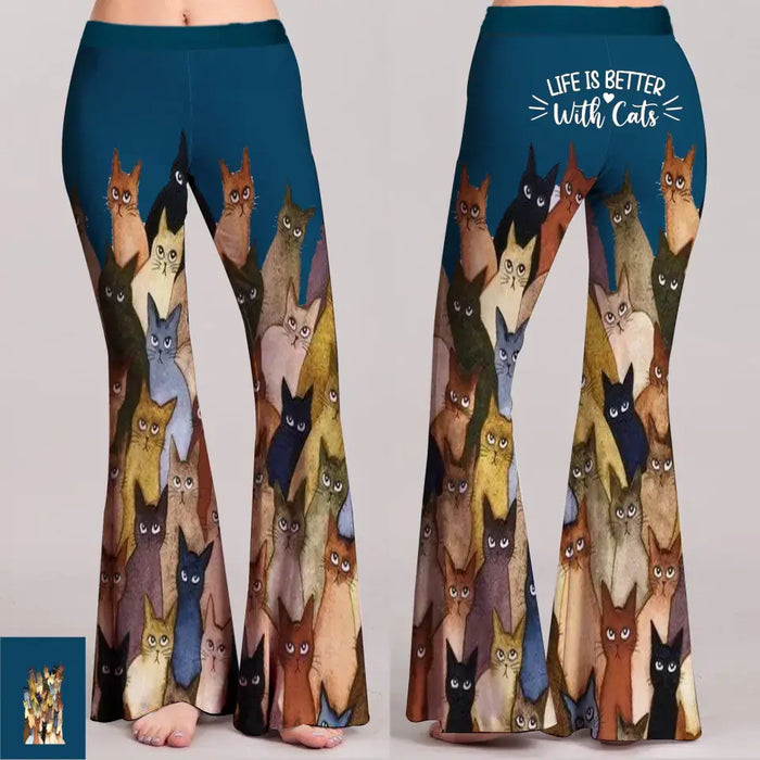 Cats All-Over Print Women's Skinny Flare Pants - Mother's Day/ Birthday Gifts For Cat Lover - Life Is Better With Cats