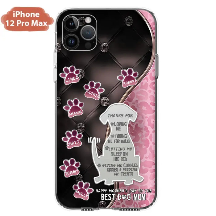 Custom Personalized Memorial Dog Mom Phone Case - Memorial Gift Idea For Dog Lover - Upto 7 Dogs - Thanks For Loving Me - Case For iPhone/Samsung