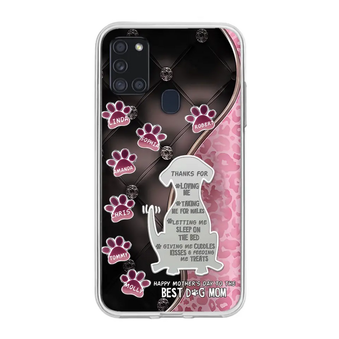 Custom Personalized Memorial Dog Mom Phone Case - Memorial Gift Idea For Dog Lover - Upto 7 Dogs - Thanks For Loving Me - Case For iPhone/Samsung