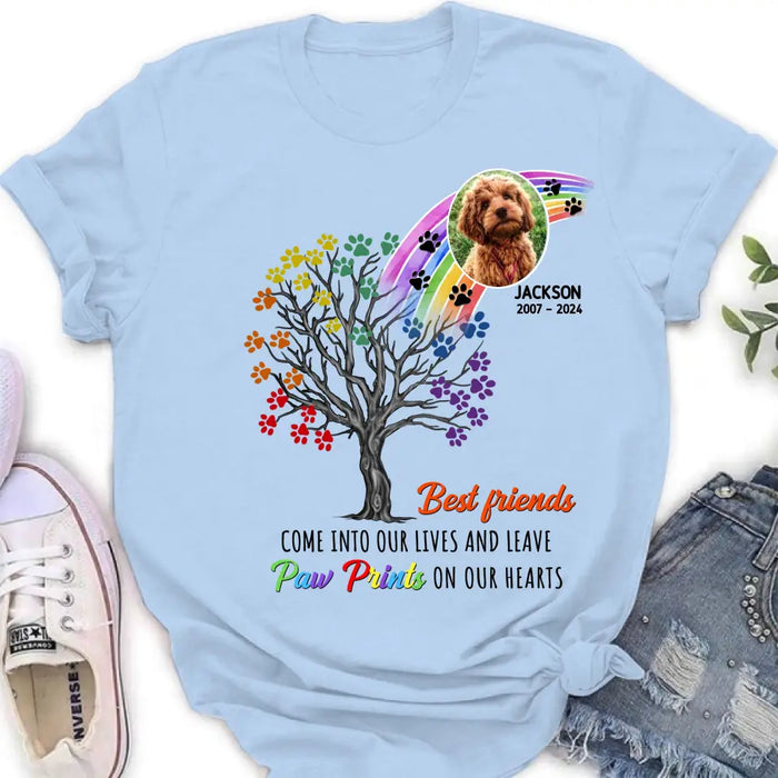Custom Personalized Memorial Dog Shirt/ Hoodie - Memorial Gift Idea For Dog Lovers - Upload Photo - Best Friends Come Into Our Lives And Leave Paw Prints On Our Hearts