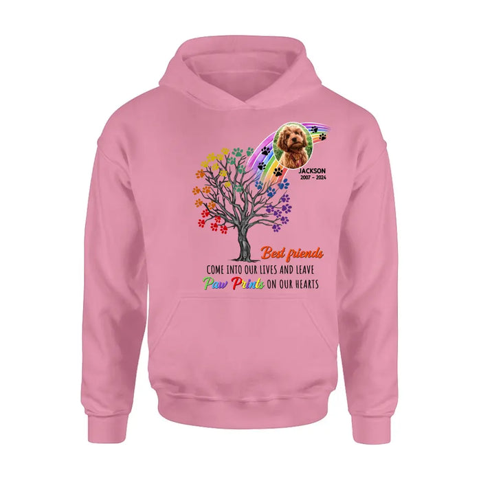 Custom Personalized Memorial Dog Shirt/ Hoodie - Memorial Gift Idea For Dog Lovers - Upload Photo - Best Friends Come Into Our Lives And Leave Paw Prints On Our Hearts