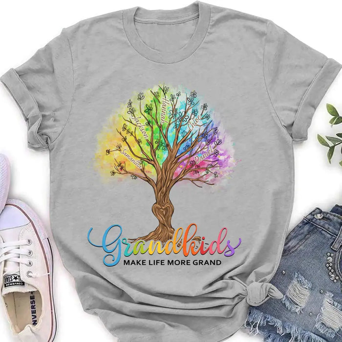 Custom Personalized Grandkids T-shirt - Upto 10 Kids - Gift Idea For Grandma/ Mother's Day Gift - Grandkids Make Life More Grand