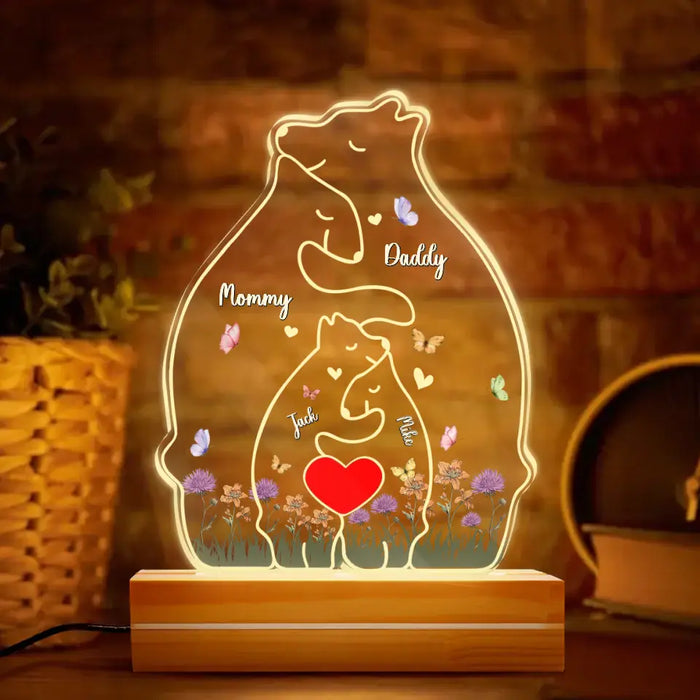 Custom Personalized Bear Family Acrylic Night Light - Upto 5 People - Mother's Day/Father's Day Gift Idea for Family/Dad/Mom