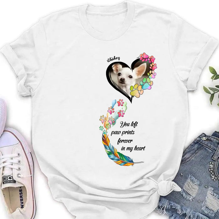 Custom Personalized Memorial Paw Prints Shirt/ Hoodie - Upload Photo - Memorial Gift Idea For Pet Lover - You Left Paw Prints Forever In My Heart