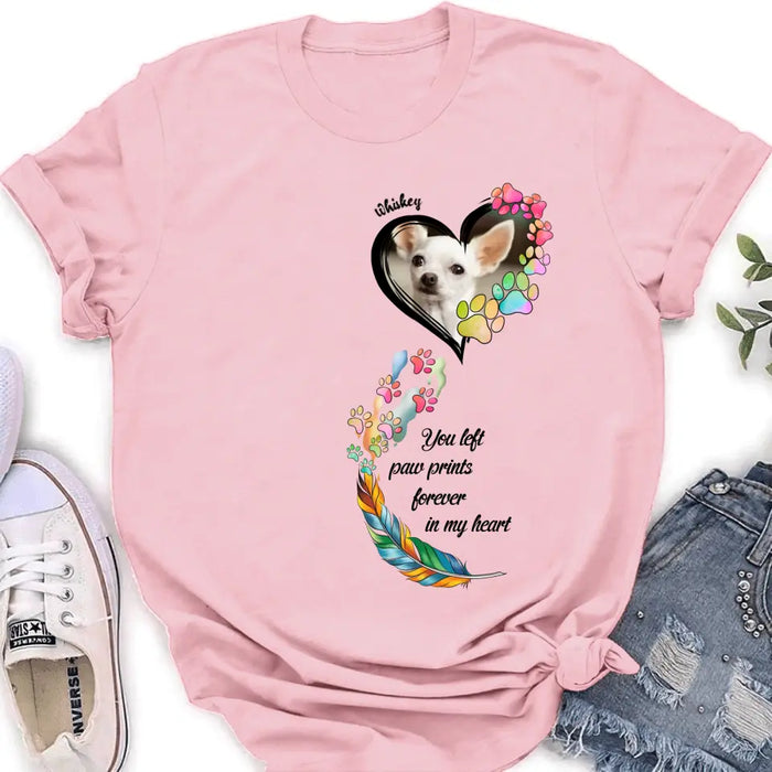 Custom Personalized Memorial Paw Prints Shirt/ Hoodie - Upload Photo - Memorial Gift Idea For Pet Lover - You Left Paw Prints Forever In My Heart