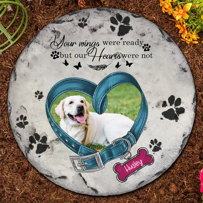 Custom Personalized Memorial Pet Photo Circle Lithograph - Memorial Gift Idea For Dog Owners - Your Wings Were Ready But Our Hearts Were Not