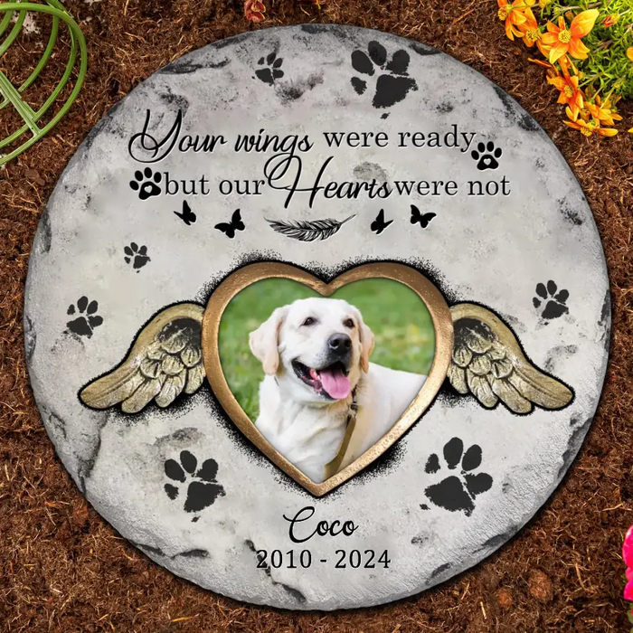 Personalized Memorial Pet Dog Photo Circle Lithograph - Memorial Gift Idea For Dog Owners - Your Wings Were Ready But Our Hearts Were Not
