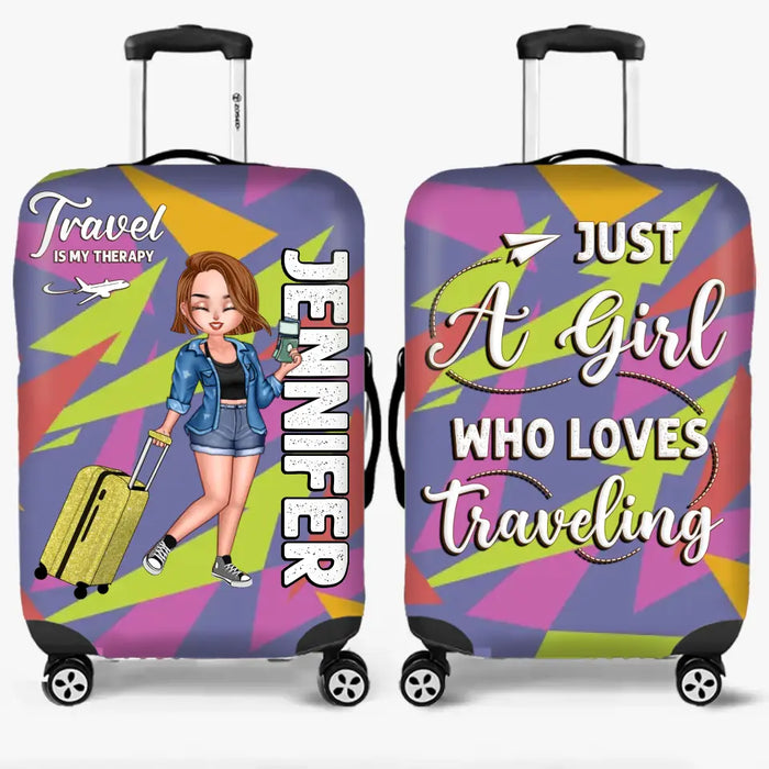 Custom Personalized Traveling Girl Luggage Cover - Gift For Girl/ Traveling Lovers - Just A Girl Who Loves Traveling