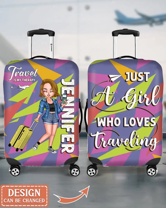 Custom Personalized Traveling Girl Luggage Cover - Gift For Girl/ Traveling Lovers - Just A Girl Who Loves Traveling