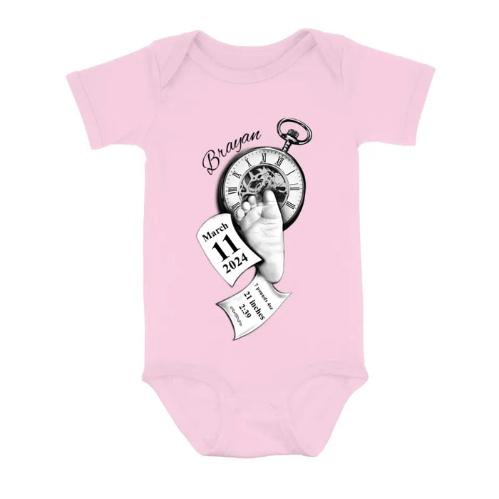 Custom Personalized Clock Feet Infant Jumpsuit Baby Onesie - Gift Idea For Baby