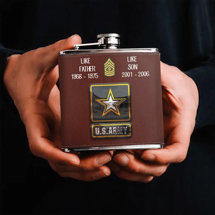 Custom Personalized Veteran Leather Flask - Father's Day Gift Idea For Dad - Like Father Like Son