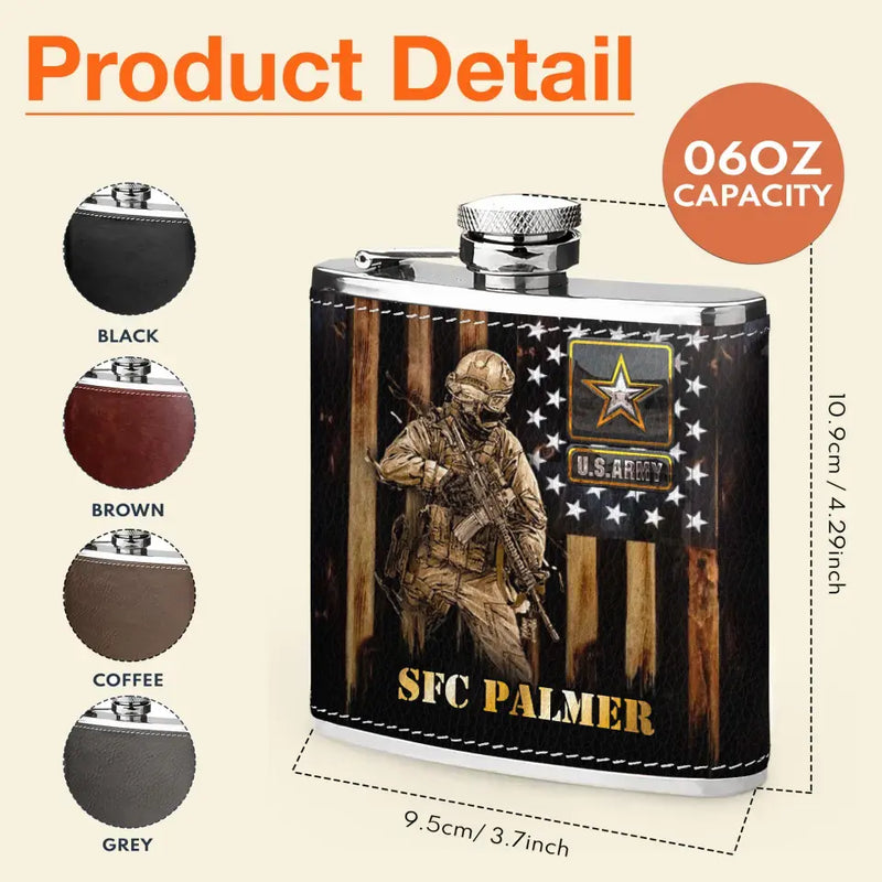 Personalized Veteran Leather Flask - Father's Day Gift Idea For Dad/Veteran