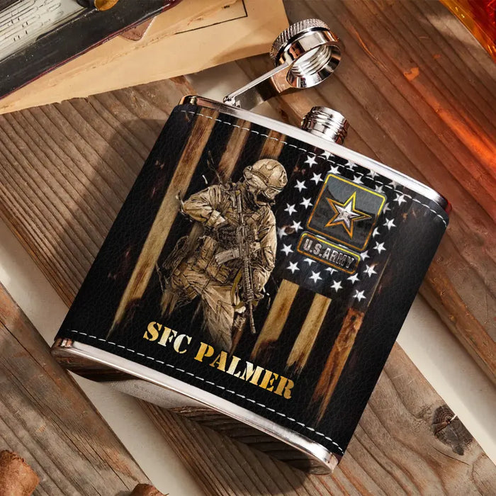 Custom Personalized Veteran Leather Flask - Father's Day Gift Idea For Dad/Veteran