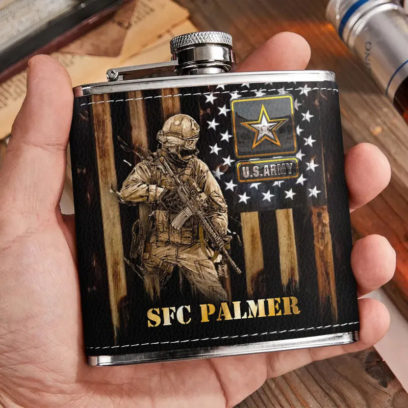 Personalized Veteran Leather Flask - Father's Day Gift Idea For Dad/Veteran