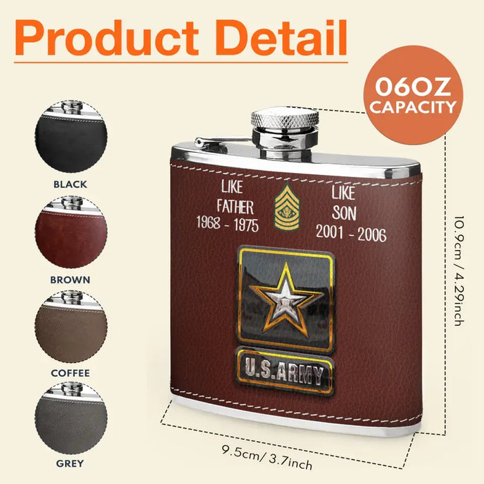 Personalized Veteran Leather Flask - Father's Day Gift Idea For Dad - Like Father Like Son