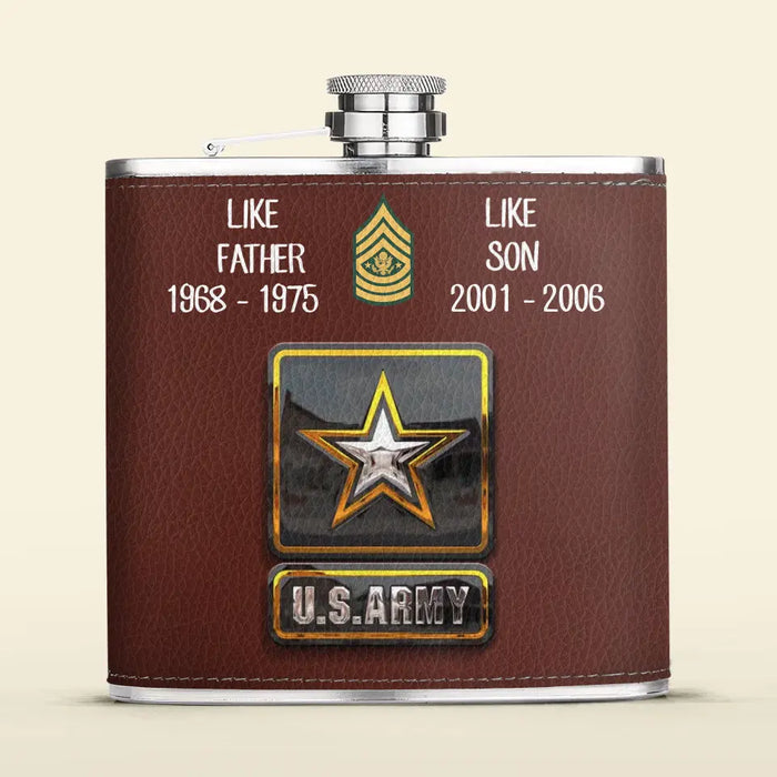 Personalized Veteran Leather Flask - Father's Day Gift Idea For Dad - Like Father Like Son