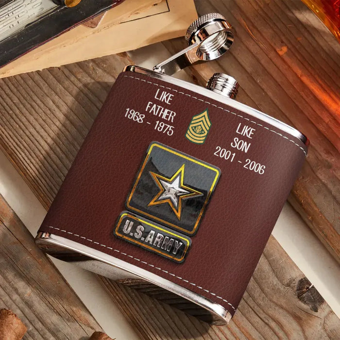 Personalized Veteran Leather Flask - Father's Day Gift Idea For Dad - Like Father Like Son