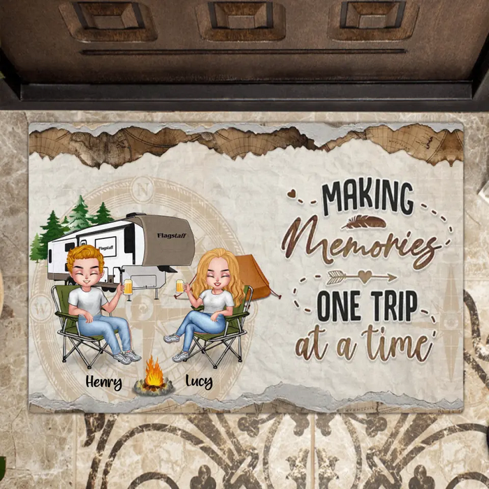 Custom Personalized Chibi Couple Doormat - Best Gift Idea For Couple/Camping Lovers - Making Memories One Trip At A Time